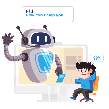 Chat bot robot talk artificial intelligence communication conversation modern technology innovation futuristicのイラスト素材