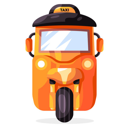 Traditional motorized three wheel tuk-tuk taxi orang color illustration public transportのイラスト素材