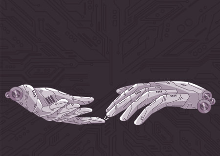 Hand robot touch each other finger artificial intelligence technology futuristic automation machine network human futureのイラスト素材