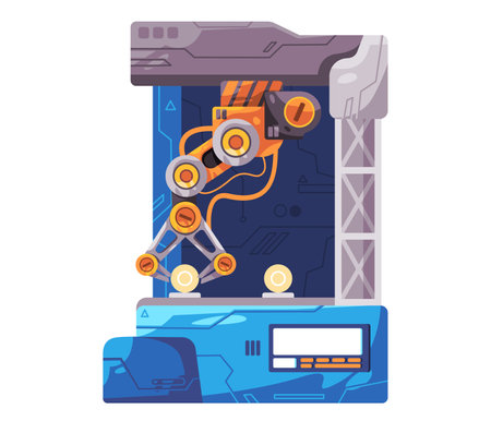 Robotic arm holding object mechanical articulated hand robot automatic machinery factory production line illustrationのイラスト素材