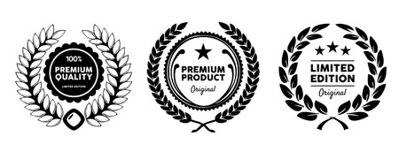 Premium quality premium product seal circle collection set black and white badge star circleのイラスト素材