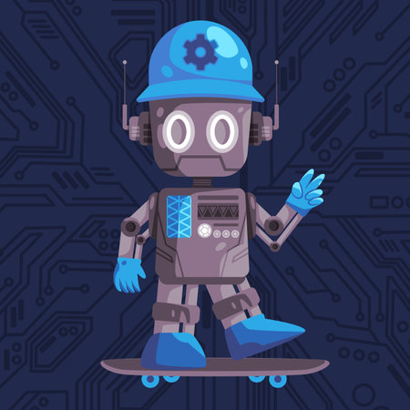 Robot play skateboard sport character humanoid kids machine skater toys blue color