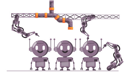 Robot cyborg robotic toy mechanical arm robotic line production manufacturing process automationのイラスト素材