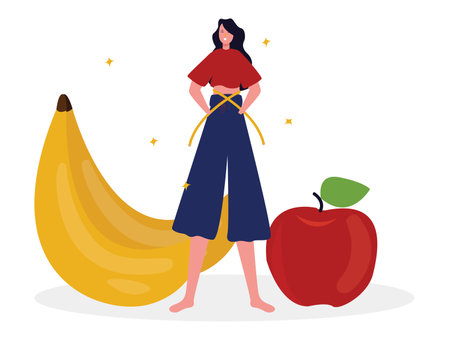 Diet program calories slimming stomach healthy food workout body weight loss beautiful girl smile expressionのイラスト素材