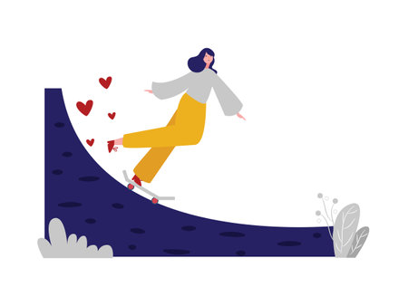 playing skateboard recreation extreme sport leisure activity and beautiful girl wear casual feminine fashion styleのイラスト素材