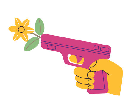 Hand holding pistol shoot flower symbol no violence peace international human rights awareness gun roseのイラスト素材