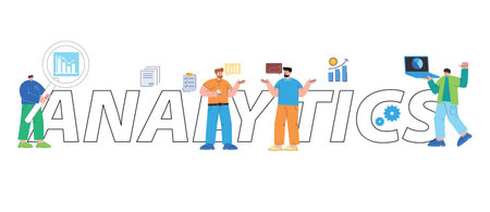 Analytics data information report chart progress profit financial research analystのイラスト素材