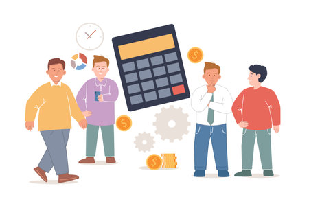 Calculator money financial management team of accounting calculate tax expense in a company corporate solvency creditのイラスト素材