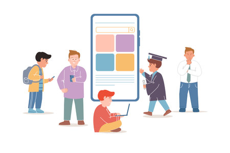 Online learning big smartphone symbol of teaching university college application student flat vector illustrationのイラスト素材
