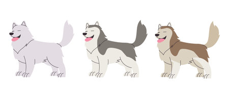 Alaskan malamute furry dog vector drawing illustration character standing happy canine pedigreeのイラスト素材