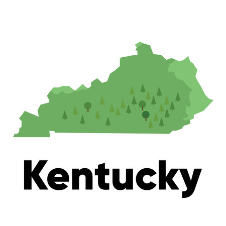 Kentucky map shape United states America green forest hand drawn cartoon style with trees travel terrainのイラスト素材