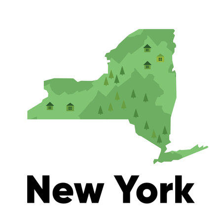 New York Manhattan map shape United states America green forest hand drawn cartoon style with trees travel terrainのイラスト素材