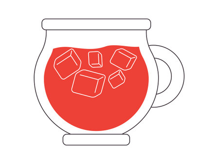red color cold drink pitcher with ice cube cold soda or juice refreshment delicious summer beverageのイラスト素材