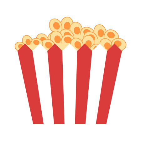 heap popcorn on bucket white and red color striped delicious snack sweet or salty taste for cinema theater entertainmentのイラスト素材