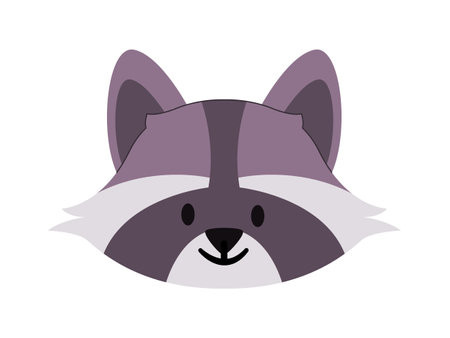 gray and white color raccoon head furry wild nature mammal omnivorous animal cute adorable faceのイラスト素材