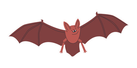 brown color bat wild nature nocturnal dark animal mammal creature fly with wing and long earのイラスト素材