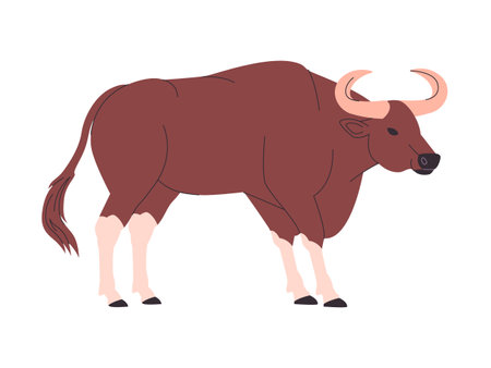 brown color kouprey wild cattle animal with big horned herbivore mammal and endangered creatureのイラスト素材