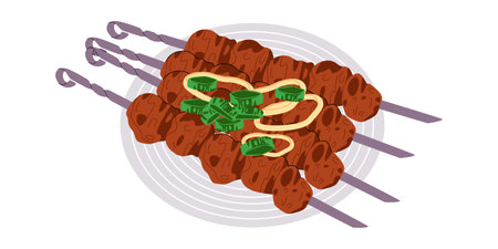 khorovats traditional food armenia barbeque grill meat with skewer delicious meal for lunch or dinner cuisineのイラスト素材