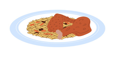 kabsa or biryani traditional food made from basmati rice with chicken meat delicious mealのイラスト素材
