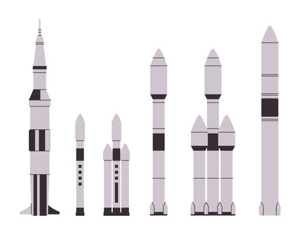 Rocket flight spaceship spacecraft set collection space travel flat graphic illustrationのイラスト素材