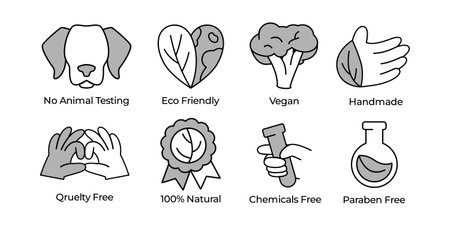 icon ecology environment nature vegan handmade no animal testing cruelty paraben and chemical freeのイラスト素材
