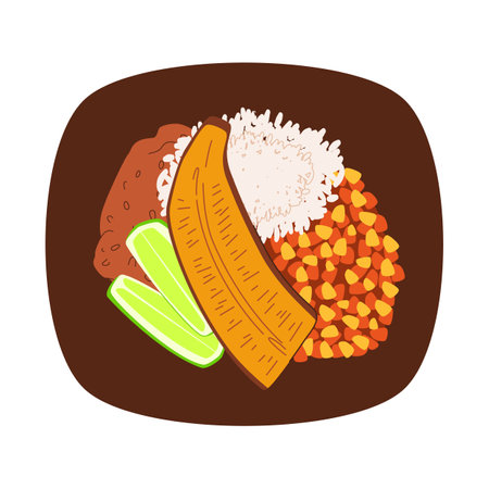 casado traditional food costa rica made from black bean meat plantain salad and tortilla eaten with rice delicious cuisineのイラスト素材