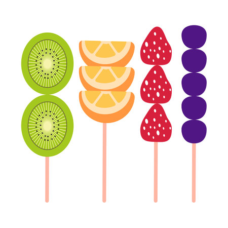 tanghulu traditional food china made from fruit kiwi tangerine grape and strawberries delicious candy snackのイラスト素材