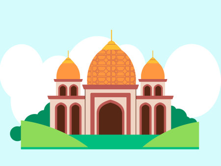 mosque with dome roof building islam religion for prayer worship holy godのイラスト素材