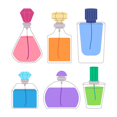 perfume aroma fragrance beauty fashion cosmetic liquid bottle spray packagingのイラスト素材