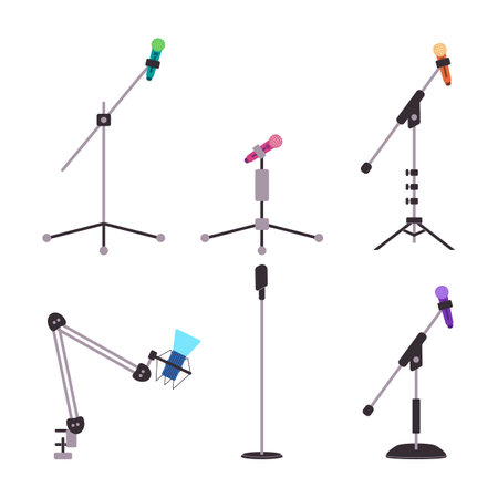 set stand holder microphone technology for speak or sing audio performance equipmentのイラスト素材
