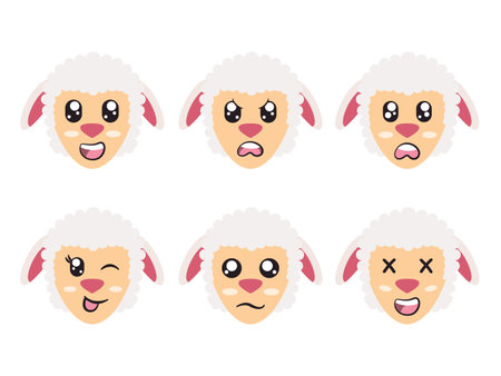 white color head sheep lamb face character expression smile laughing happy sad blink eye and cheerful gestureのイラスト素材