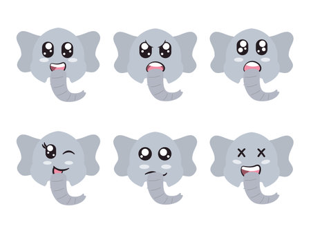 grey color head elephant face character expression smile laughing happy sad blink eye and cheerful gestureのイラスト素材