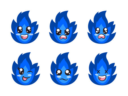 blue color fire character expression smile laughing happy sad blink eye and cheerful gestureのイラスト素材