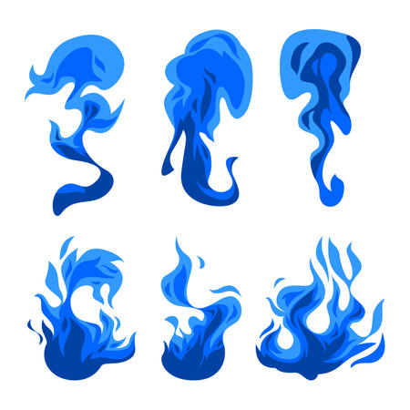 blue color set shape fire effect hot explosion danger flammable burning ignition blazeのイラスト素材