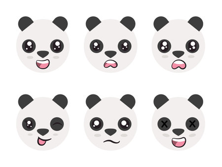 white black color head panda lamb face character expression smile laughing happy sad blink eye and cheerful gestureのイラスト素材