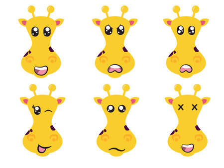 yellow color head giraffe face character expression smile laughing happy sad blink eye and cheerful gestureのイラスト素材
