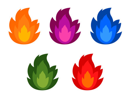 colorful set icon fire hot explosion danger flammable burning ignition blaze symbolのイラスト素材
