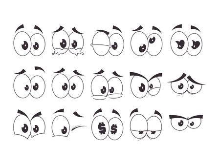 set various comic eye expression character people human emotion design styleのイラスト素材