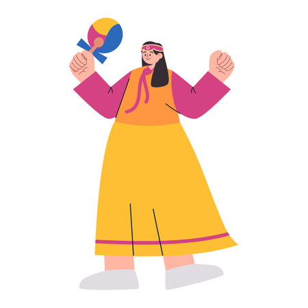young beautiful woman holding colorful fan korea traditional accessoryのイラスト素材