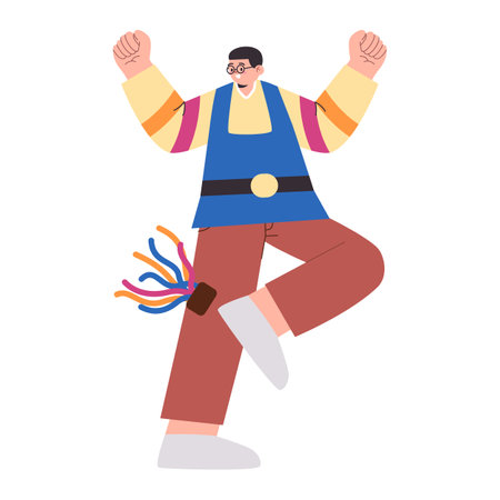 young man play toy jegichagi korea traditional game playful folk leisure activityのイラスト素材