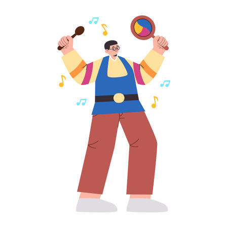 young handsome man holding drum korea traditional musical instrument soundのイラスト素材