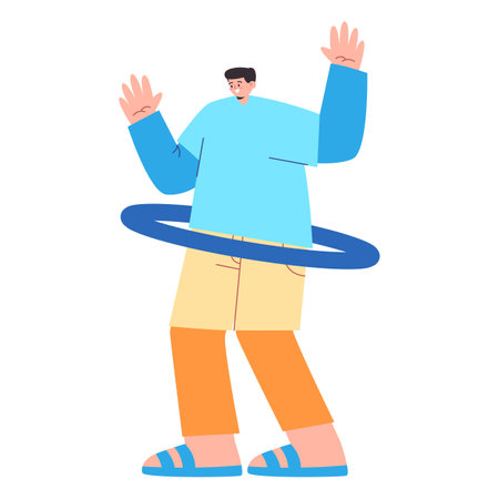 Man standing playing hula hoop fun game healthy fit sport workout gymのイラスト素材