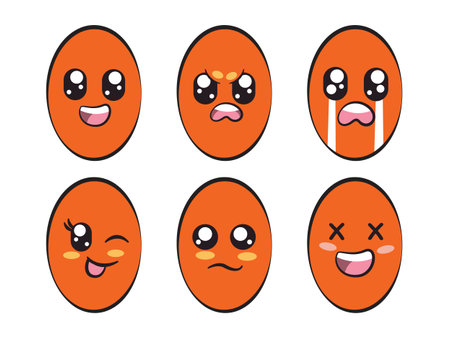 orange color ellipse oval shape with expression smile angry crying wink eye sadness and laughing feelingのイラスト素材