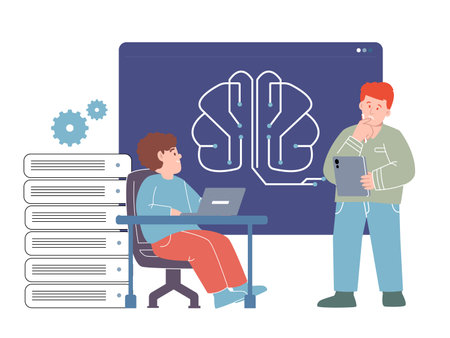 Machine learning engineer AI artificial intelligence software developer programmer brain and serverのイラスト素材