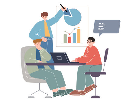 Meeting with client presentation project investment report chart growth discussing company financeのイラスト素材
