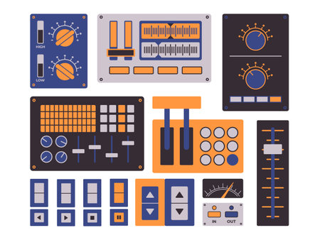 control panel dashboard button switch machine electronic technical systemのイラスト素材