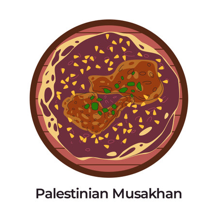 palestinian musakhan made from chicken onion and sumac eating with taboon bread celicous foodのイラスト素材