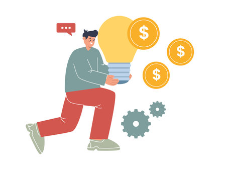 Selling idea innovation to get money intellectual property funding buying creative light bulbのイラスト素材