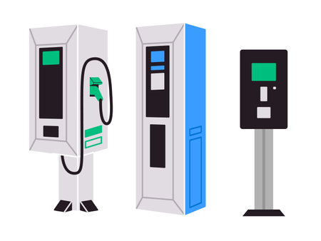 EV electric standing charger box station power supply white charger boxのイラスト素材