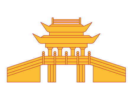 China traditional architectural bridge temple ancient historic place Chinese building style place tourist attraction design icon setのイラスト素材